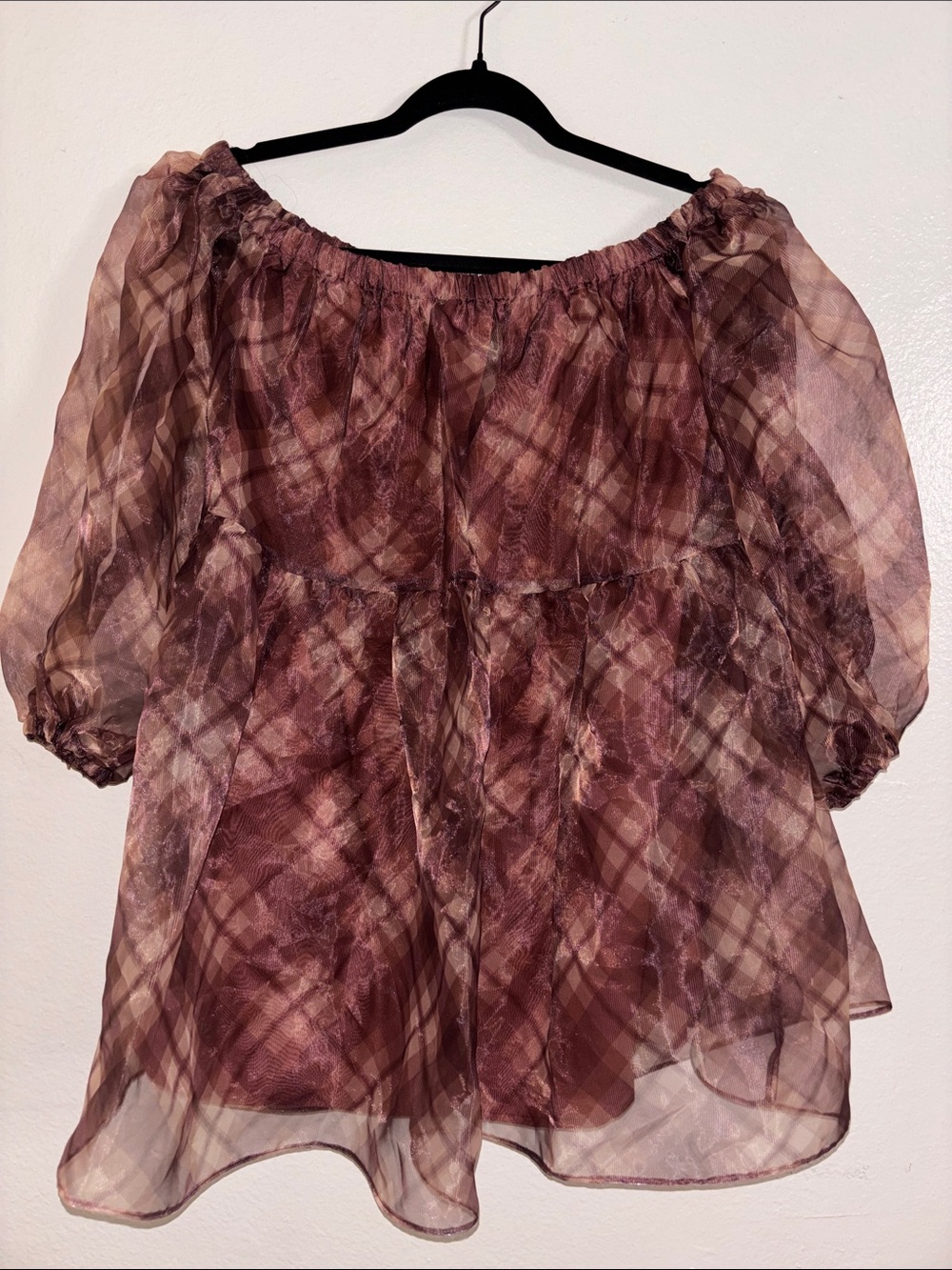 Vici Women's Burgundy Sheer Off-Shoulder Top - Unbranded